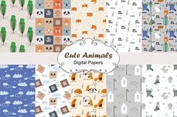 Cute animals, seamless patterns, forest animals pattern.