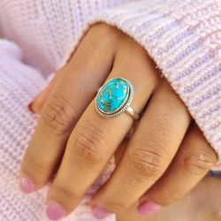 Turquoise Natural Gemstone Ring Natural Blue Ring Natural Gold Ring All Size Ring