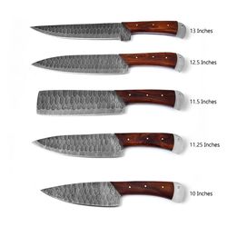 custom hand forged personalized chef knife set chef set, kitchen knife set rose wood handle
