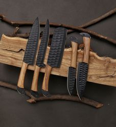 Handmade D2 Steel chef Knives Set Damascus Chef Set comes With Leather Bag
