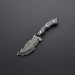 Handmade Damascus Steel Tracker Knife Handle Blue Dollar Sheet With Leather Sheath