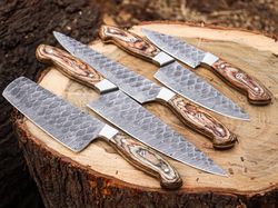 5pcs, chef knife set, handmade knives, hand forged knife, kitchen knife set, paring knife, leather roll kit