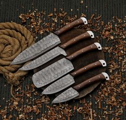 kitchen knife chef set damascus steel camping knife outdoor knife gift for him chef knife with leather sheet