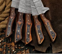 kitchen knife handmade Damascus steel chef set gift for him ,gift for mother with leather sheet