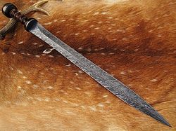 Custom Handmade Damascus Steel Double Edge Sword Handle Beautiful Combination Of Rosewood With Beautiful Filework With L
