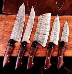 custom handmade forged damascus steel chef knife set kitchen set