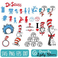 dr seuss svg bundle, cat in hat svg, lorax svg, thing one two svg,