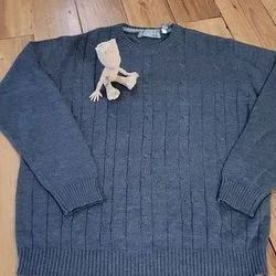 oscar de la renta crew cable knit sweater charcoal gray