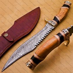 Personalized 17.5 Long 11 blade Damascus Fixed Blade Hunting Bowie Knife with Mammoth Handle Christmas Gift