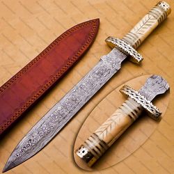 Personalize Hand Made Beautiful Bone Handle Damascus Steel Hunting Gift for Men Hunting Gifts for Men Hunter Gift