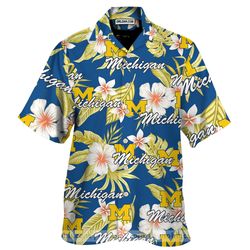 Michigan Wolverines All Over Print 3D Flowery Aloha Summer Beach Hawaiian Shirt