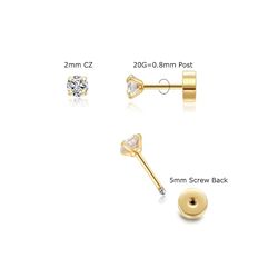 Tiny 2mm CZ Stud Earrings 14K Gold