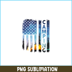 Us Flag PNG Camping PNG Design An American Flag With A Camping Scene PNG