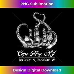 Cape May NJ Nautical Coordinates Boat With Octopus - Artisanal Sublimation PNG File - Reimagine Your Sublimation Pieces
