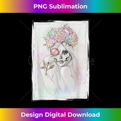 Beautiful Sugar Skull Girl & Flower Wreath  Day of The Dead - Contemporary PNG Sublimation Design - Animate Your Creative Concepts