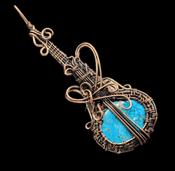 Eternal Echo: Turquoise Wire-Wrapped Guitar Pendant for Timeless Style