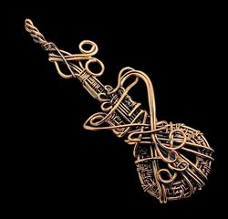 Symphony of the Deep: Handcrafted Wire Wrapped Guitar Pendant Featuring the Mystical Shiva Eye for Harmonic Elegance