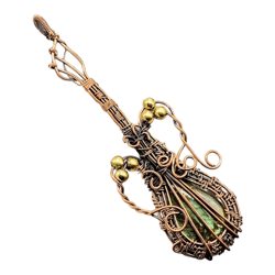 Iridescent Serenade: Labradorite Copper Wire Wrapped Guitar Pendant for Musical Elegance and Mystical Beauty