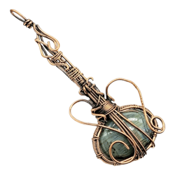 Iridescent Harmony: Labradorite Copper Wire Wrapped Guitar Pendant for Musical Elegance and Mystical Beauty