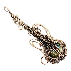 Mystical Melody: Labradorite Copper Wire Wrapped Guitar Pendant for Musical Elegance and Ethereal Allure