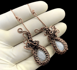 Copper Wire Wrapped Moonstone Gemstone Earrings - Handcrafted Celestial Elegance and Bohemian Chic