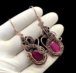 Copper Wire Wrapped Simulated Red Ruby Gemstone Earrings - Timeless Elegance and Affordable Luxury
