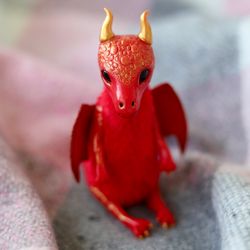 Red chineese dragon, teddy dragon, plush toy, stuffed animal, polymer clay, fur dragon