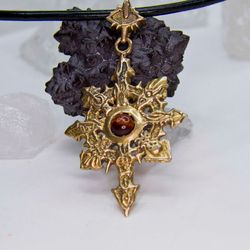 Brass Large Chaos Star Pendant with Tiger Eye cabochon
