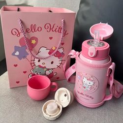 hellokitty 19.61oz insulated bottle, cute water bottle with gift box and two up lids, portable water bottle