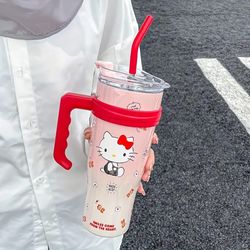 hellokitty hello kitty insulated bottle, drinking bottle with straw, cute cartoon water cup, large capacity water bottle