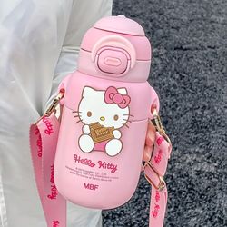 hellokitty insulated cup, 15.89oz cute water cup, anti-fall straw drinking bottle, with dual-purpose cup lid, valentine