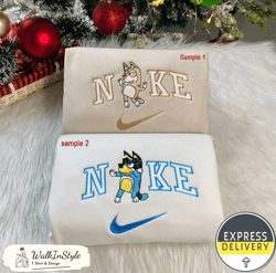 Cute Bluey and Bingo Nike Embroidered Sweatshirts, Nike Embroidery Matching