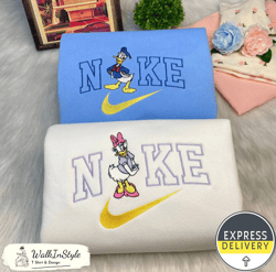 Vintage Donald Duck And Daisy Duck Nike Embroidered Sweatshirts, Nike Embroidery Matching Sweatshirts
