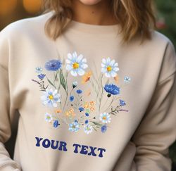 Custom Name Flower Sweatshirt, Birth Flower Sweater, Gift for Her, Flower Hoodie, Christmas Gift for Mom, Mothers Day Gi