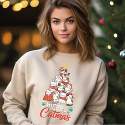Merry Catmas Sweatshirt, Cat Hoodie, Winter Sweater, Cat Christmas Sweatshirt Women, Cat Lover Gift For Christmas, Cat M