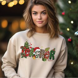 Teacher Christmas Sweatshirt, School Xmas Sweater, Funny Teacher Sweater, Bookworm Xmas Hoodie, Gift For Teacher Xmas, B