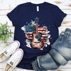 American Flag Guitar T-shirt, USA Guitarist Shirt, Rock and Roll Music Art, Guitar Player Gift, Guitar Teacher Gift, Pat