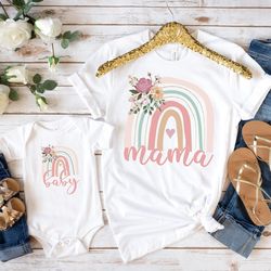 mama and baby rainbow floral shirt, mama rainbow  t-shirt, baby mama matching shirts, mothers day gift,