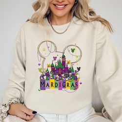 Mardi Gras Disney Castle Shirt, Mardi Gras Minnie Ears Sweatshirt, New Orleans Carnival Sweatshirt, Mickey and Friends M