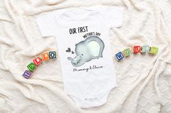 our first mothers day tshirt, custom new baby gift bodysuit, cute elephants mother  child babygrow, 1st time mom clothin