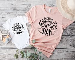 our first mothers day tshirt, matching mommy and me gift shirts, cute 1st time mom t shirt, new born baby bodysuit, gift