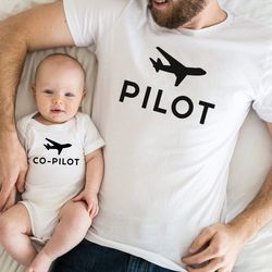 Matching Pilot Copilot T Shirt, Father And Son Gift Shirts, Dad Boy Tshirt, Airplane Design Tee, Gifts For Baby Shower T