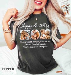 custom moms birthday photo collage comfort colors shirt, personalized family photo tee, unique keepsake gift for mama, n