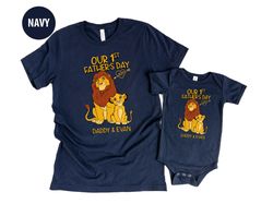 fathers day baby gift, dad lion our first fathers day together shirt, first fathers day personalized matching set, dad
