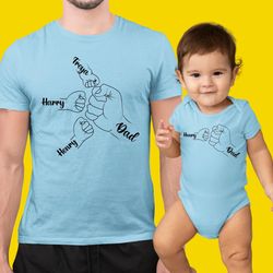Custom Daddy T Shirt, Papa Shirt With Kids Name, Custom Grandpa Tee Shirt Kids Grab Papa Hands, Customized Kid names Gif