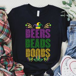 Beers Beards B00Bs Mardi Gras Shirt, Mardi Gras Beads Shirt,Funny Fat Tuesday Shirt, Mardi Gras Jester Hat Shirt, Fleur