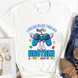 I Wear Blue For My Brother Autism Awareness Shirt, Autism Brother Shirt For Gamer, Video Controller Puzzle Shirt, Kids A
