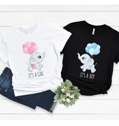 gender reveal party shirts, elephants boy or girl shirt, baby shower party,baby announcement shirt, pregnancy reveal shi