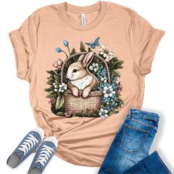 Easter Bunny In A Flower Basket Shirt, Easter Gift, Bunny Shirts, Happy Easter Shirt, Cute Floral Easter Shirt, Easter