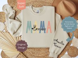 Personalized Bonus Mama Sweatshirt with Kids Names, Custom Bonus Mama Shirt with Names on Sleeve, Gift for Bonus Mom, St